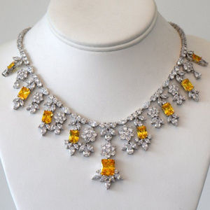 Cubic Zirconia Wedding Necklace, Yellow and clear Cubic Zircon